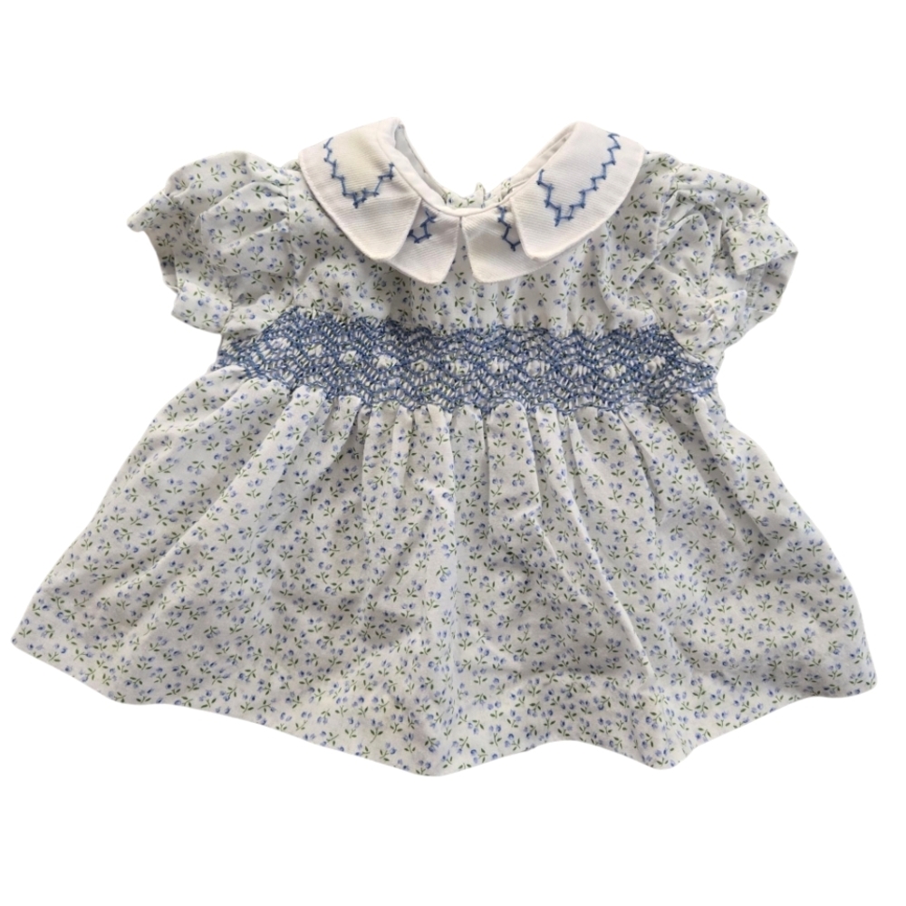 Vintage 1990s Allison Ann Floral Blue Embroidery Dress